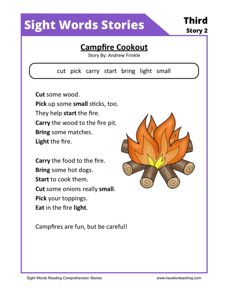 sight and reading   comprehension Cookout Reading Worksheet Campfire  words Comprehension