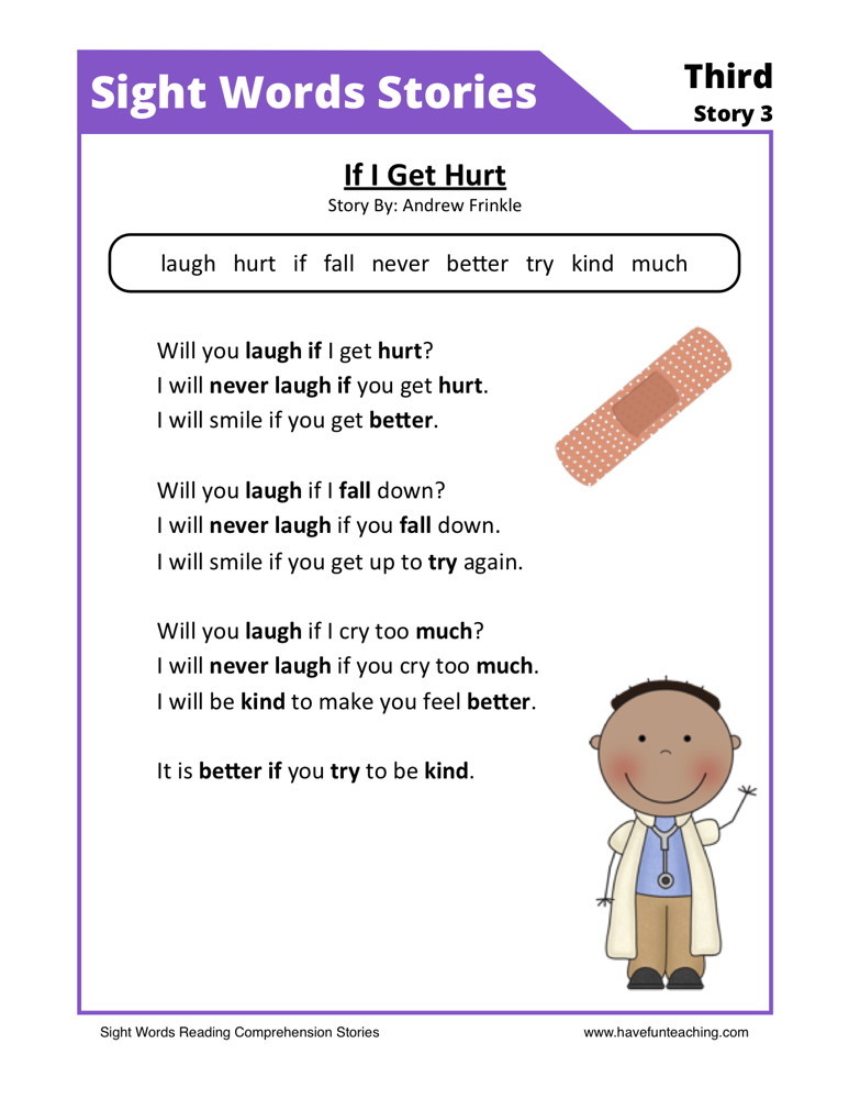 sight worksheets  reading  kindergarten reading words comprehension and comprehension  reading comprehension
