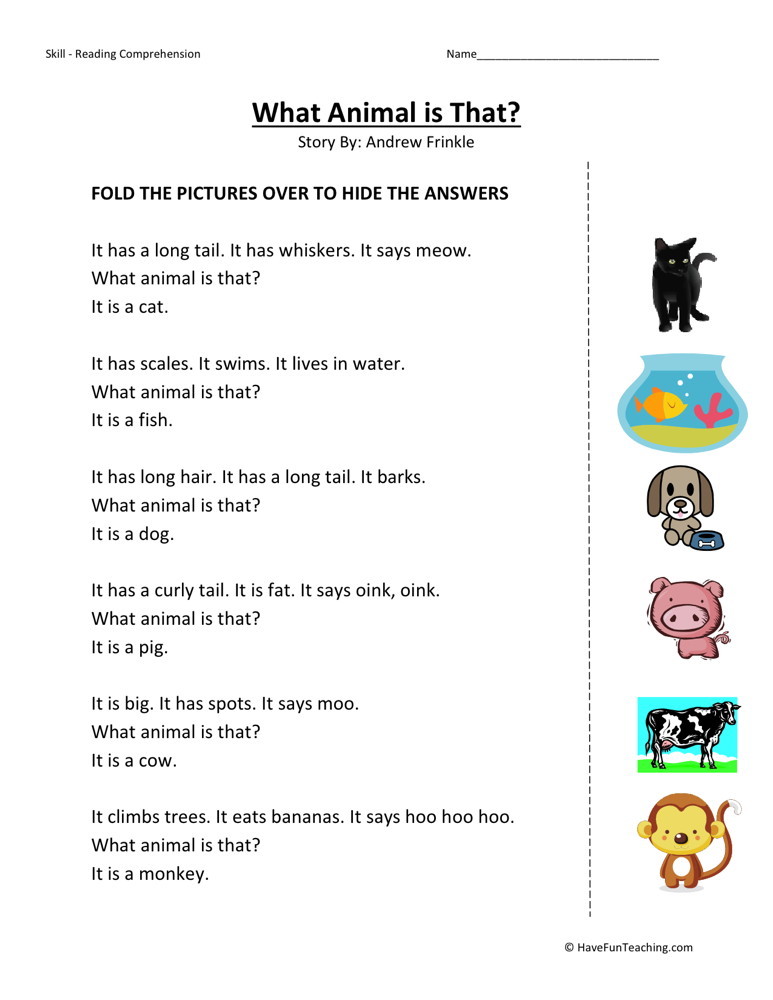 free what animal is that kindergarten reading comprehension worksheet - Reading Stories For Kindergarten